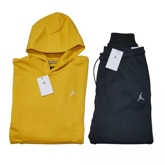 Jordan Men's 2 PC Sweatsuit Size M Matching Outfit Tracksuit Set Black/Yellow - Picture 1 of 8